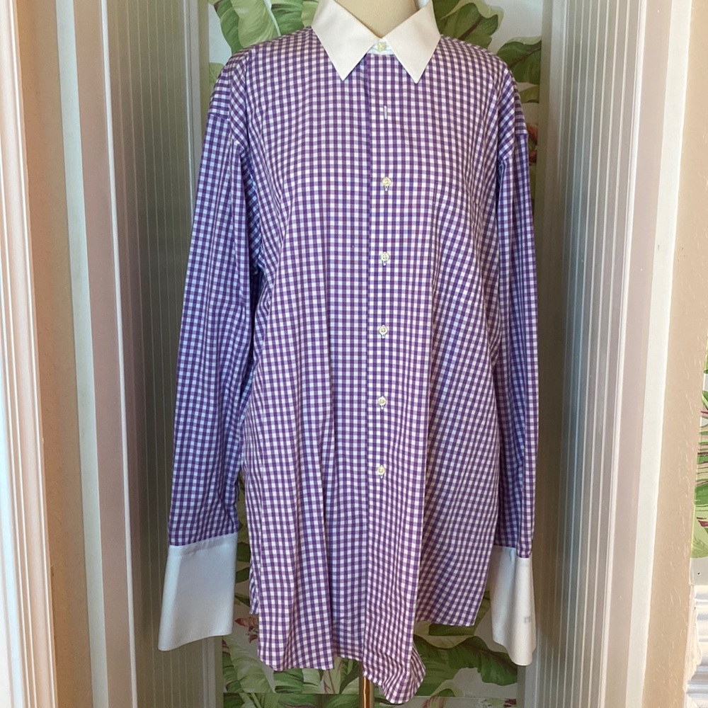 Brooks Brothers NWT Size large Polo Dress Shirt in Purple and white